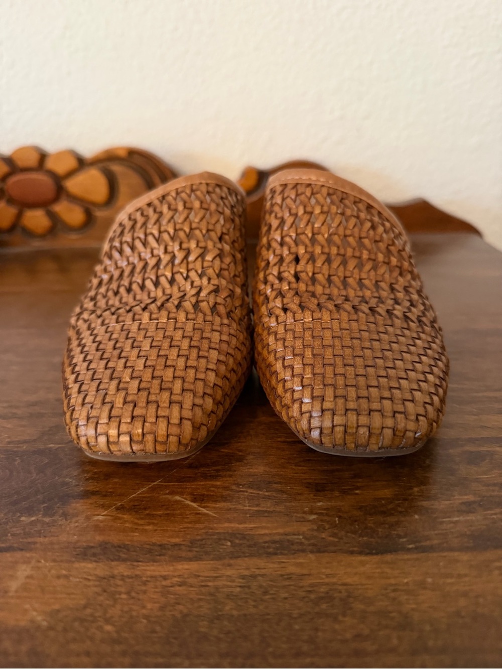 Franco Sarto Woven Leather Mules in Cognac Brown - Picture 4 of 10